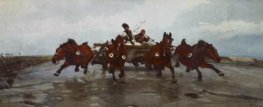 Józef Chełmoński, „Czwórka”, 1881 rok, olej/płótno; 275 x 660 cm, Muzeum Narodowe w Krakowie