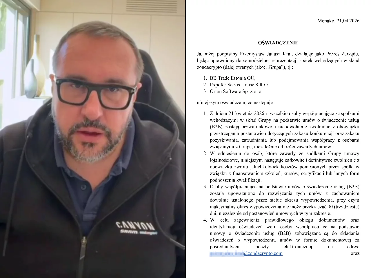 Przemysław Kral, prezes giełdy Zondacrypto