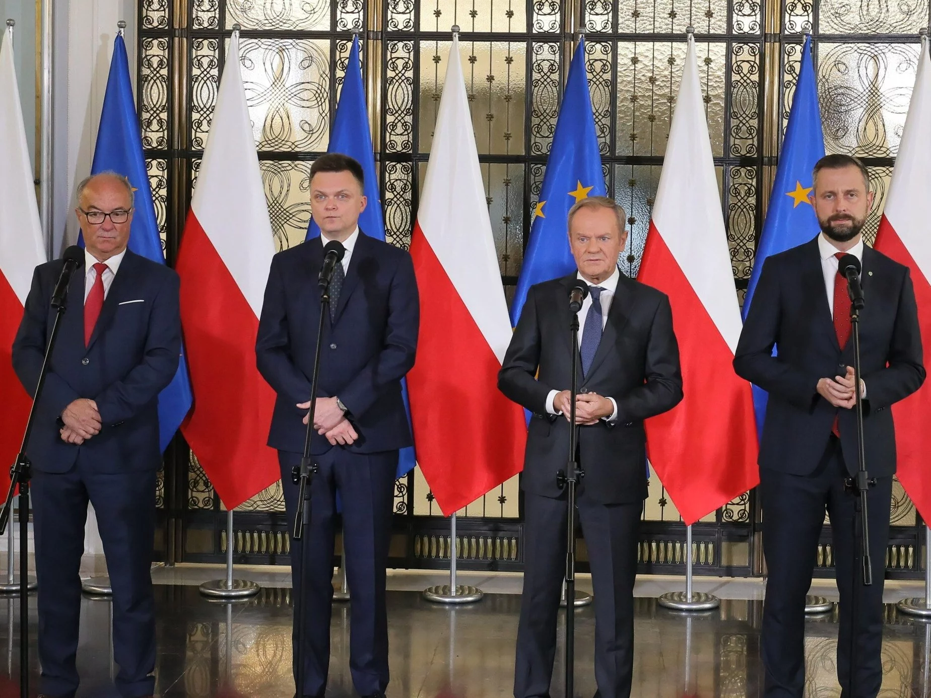 Włodzimierz Czarzasty, Szymon Hołownia,  Donald Tusk i Władysław Kosiniak-Kamysz w Sejmie