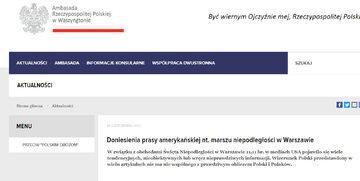 Ambasada Polskie w USA odpowiedziała na kłamliwe doniesienia medialne ws. Marszu Niepodległości w Warszawie
