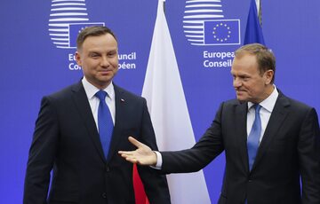 Andrzej Duda i Donald Tusk podczas spotkania w Brukseli