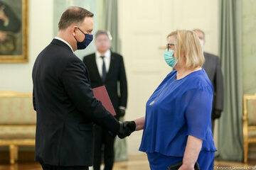 Andrzej Duda i Małgorzata Manowska podczas uroczystości w Pałacu Prezydenckim