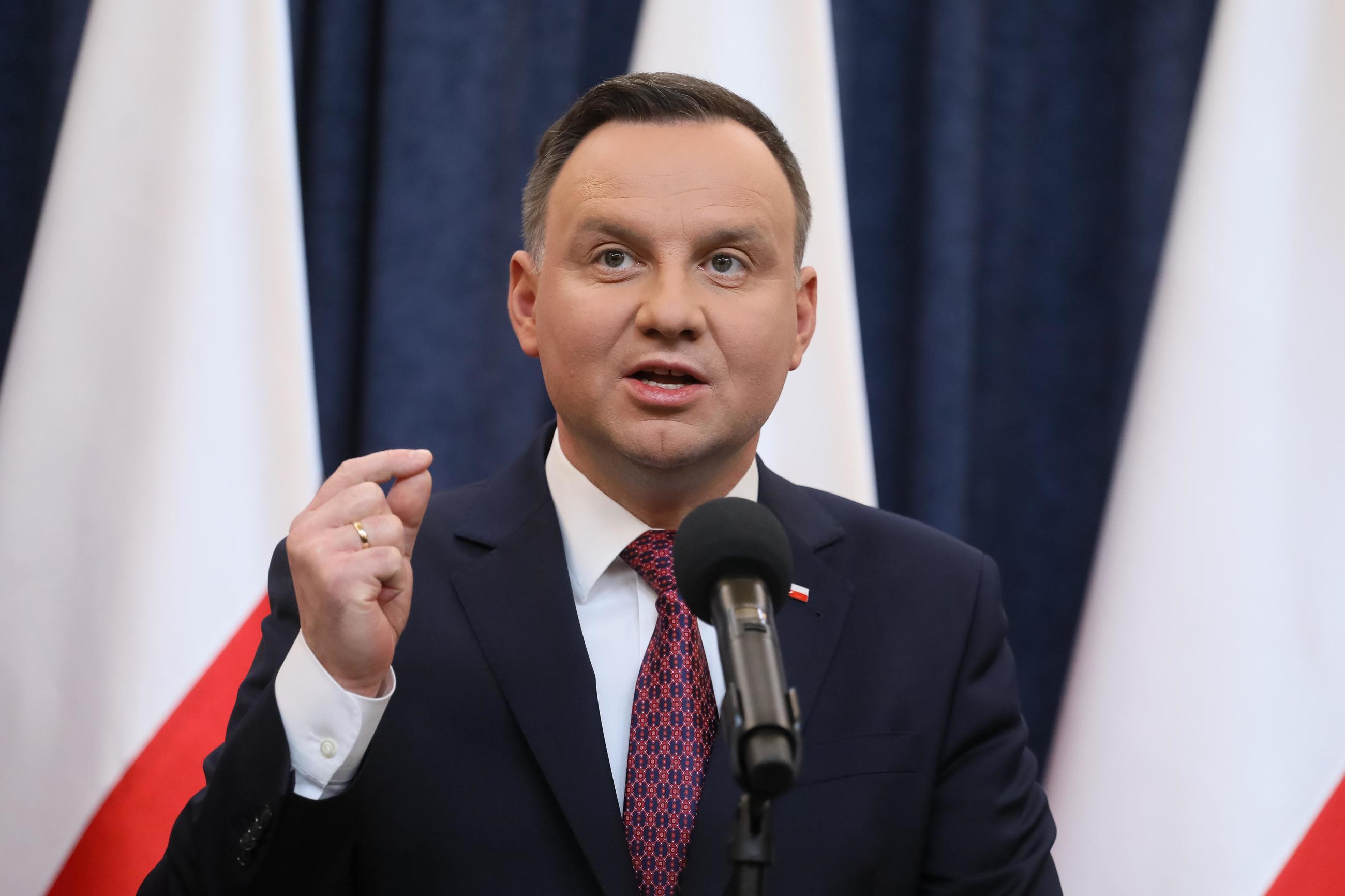 Prezydent RP Andrzej Duda podczas wygłaszania oświadczenia w Pałacu Prezydenckim