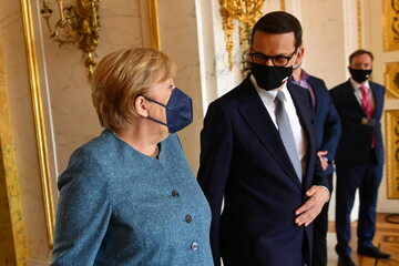 Angela Merkel i Mateusz Morawiecki w Łazienkach Królewskich w Warszawie