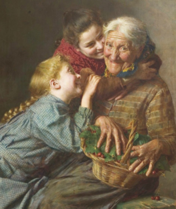 Babcia i wnuczki. Mal. Gaetano Bellei (1882)