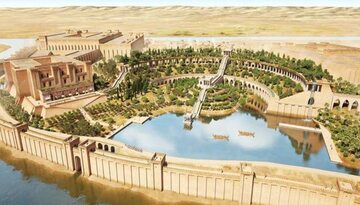 Babilon. Wizja artystyczna - próba rekonstrukcji wyglądu pałacu i "wiszących ogrodów"
