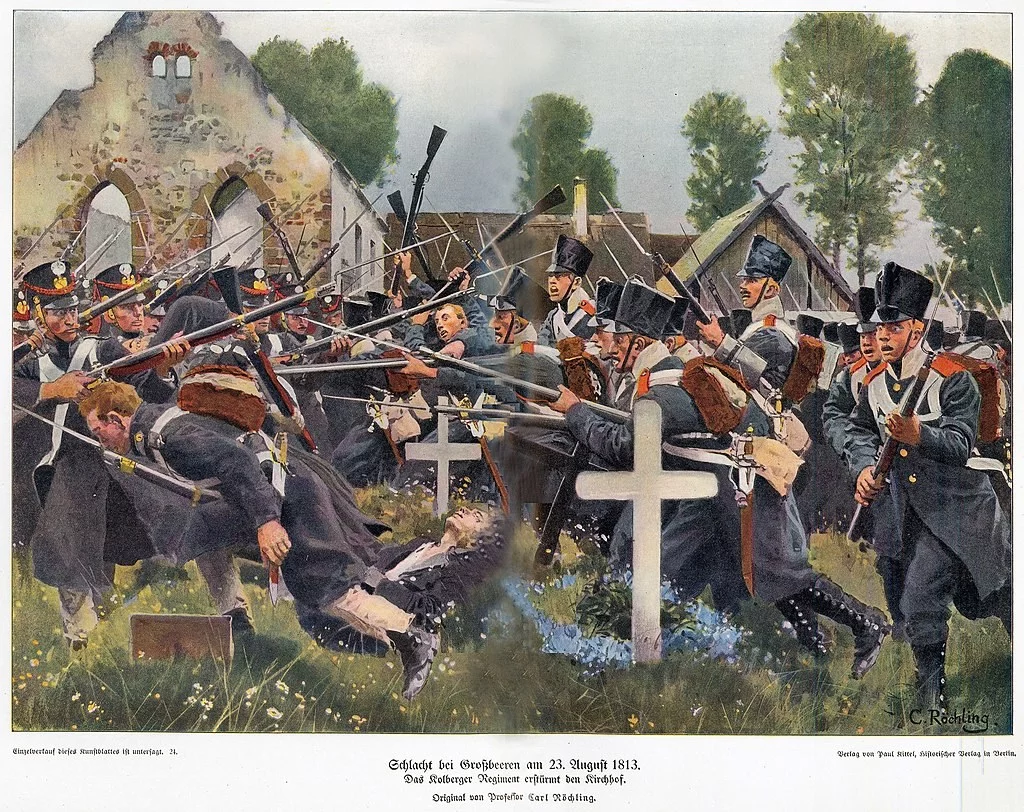 Atak na bagnety w bitwie pod Grossbeeren, 1813 r. Obraz Carla Röchlinga