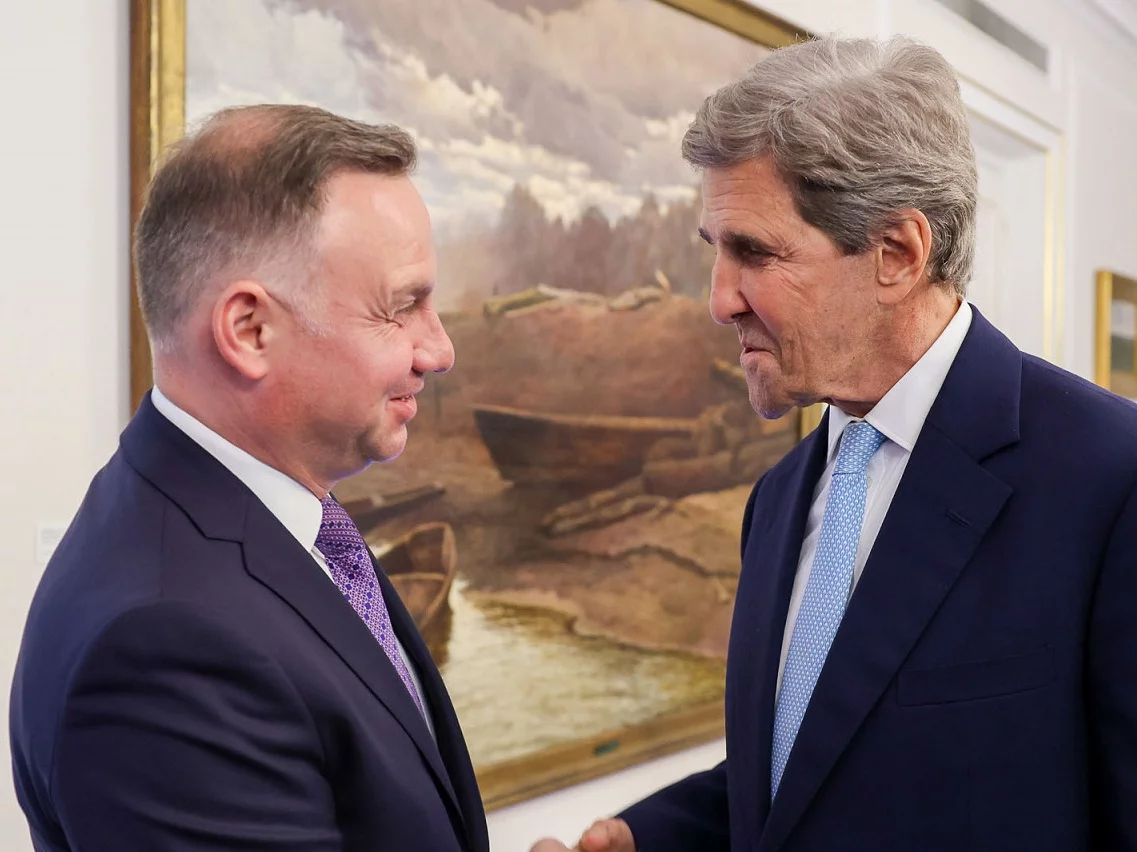 Prezydent RP Andrzej Duda i wysłannik prezydenta USA ds. klimatu John Kerry