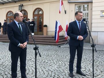 Ben Wallace i Mariusz Błaszczak na konferencji prasowej