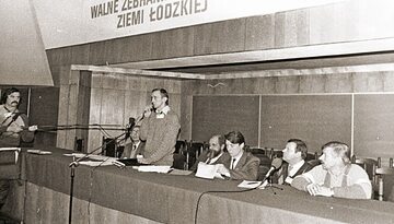 Benedykt Czuma przemawia podczas
Walnego Zebrania Delegatów
NSZZ „Solidarność” Ziemi Łódzkiej
w 1989 r.