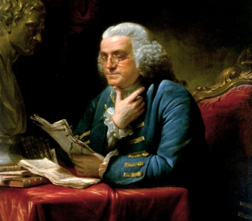 Benjamin Franklin w 1767 roku. Mal. David Martin,