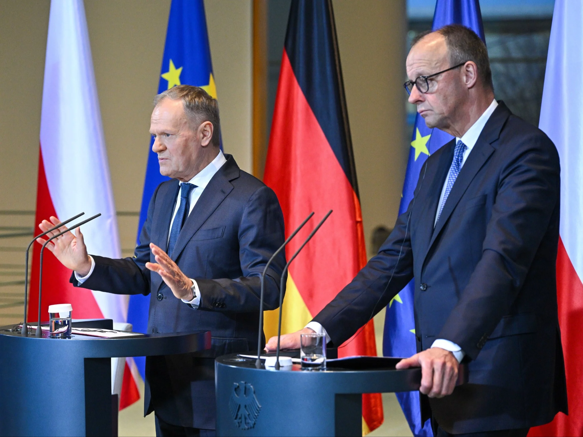 Premier Donald Tusk i kanclerz Niemiec Friedrich Merz