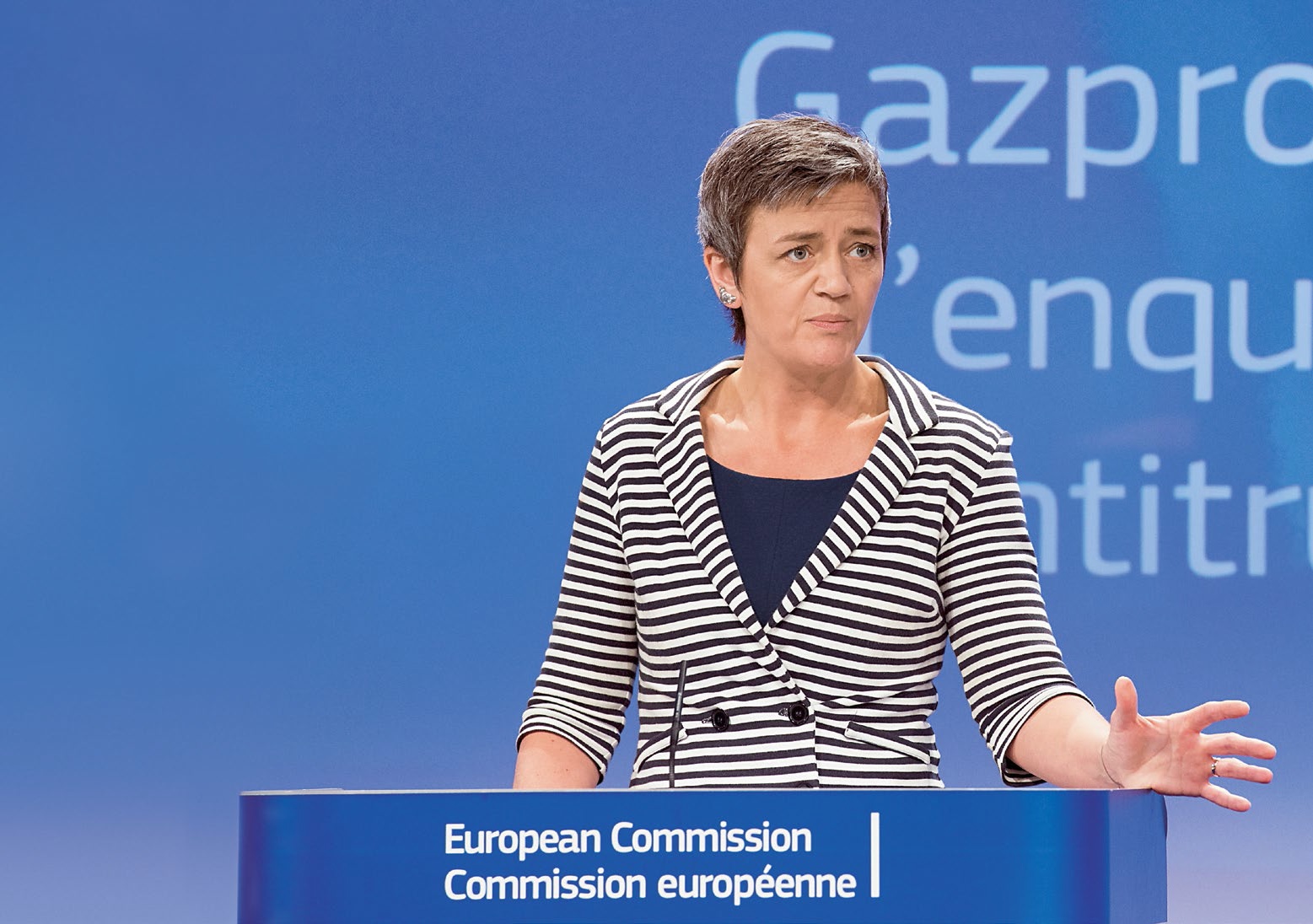 UE nie kwapi się do ukarania Gazpromu. Na zdjęciu Margrethe Vestager, komisarz ds. konkurencji w Komisji Europejskiej