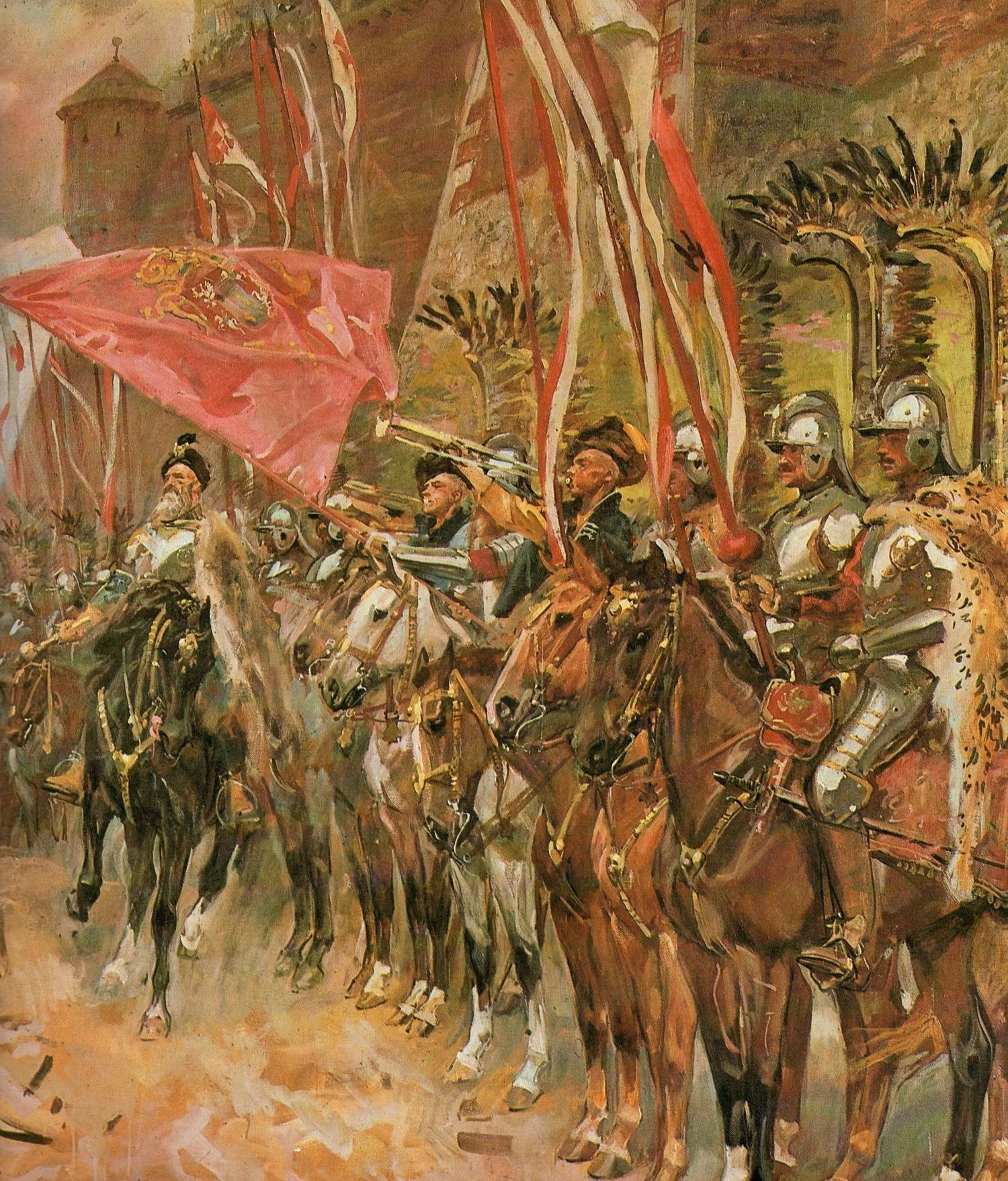 "Żółkiewski z husarią", mal. Wojciech Kossak (fragment)