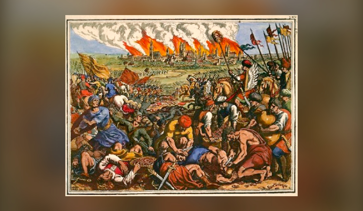 Bitwa pod Legnicą na miedziorycie Matthäusa Meriana Starszego, 1630 rok