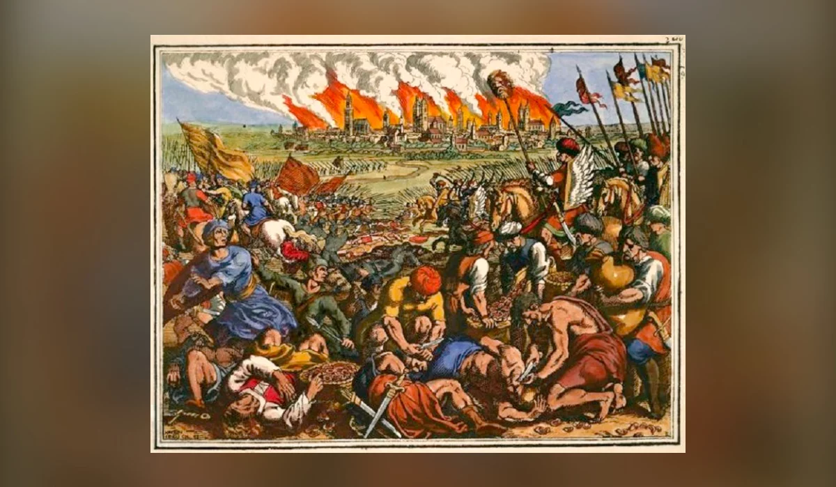 Bitwa pod Legnicą na miedziorycie Matthäusa Meriana Starszego, 1630 rok