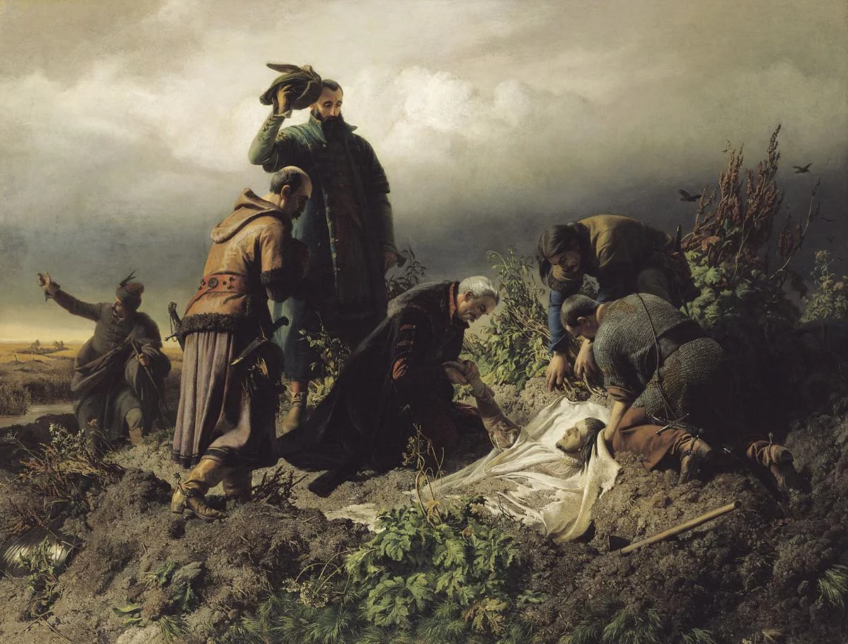 Odnalezienie zwłok króla Ludwika pod Mohaczem. Autor: Bertalan Székely