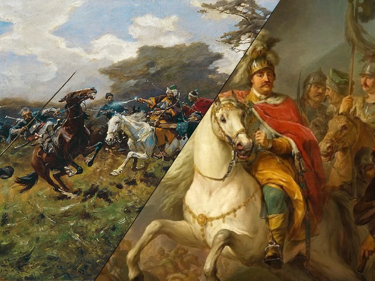 Józef Brandt "Potyczka z Tatarami" /  Marcello Bacciarelli, "Jan III Sobieski pod Wiedniem"