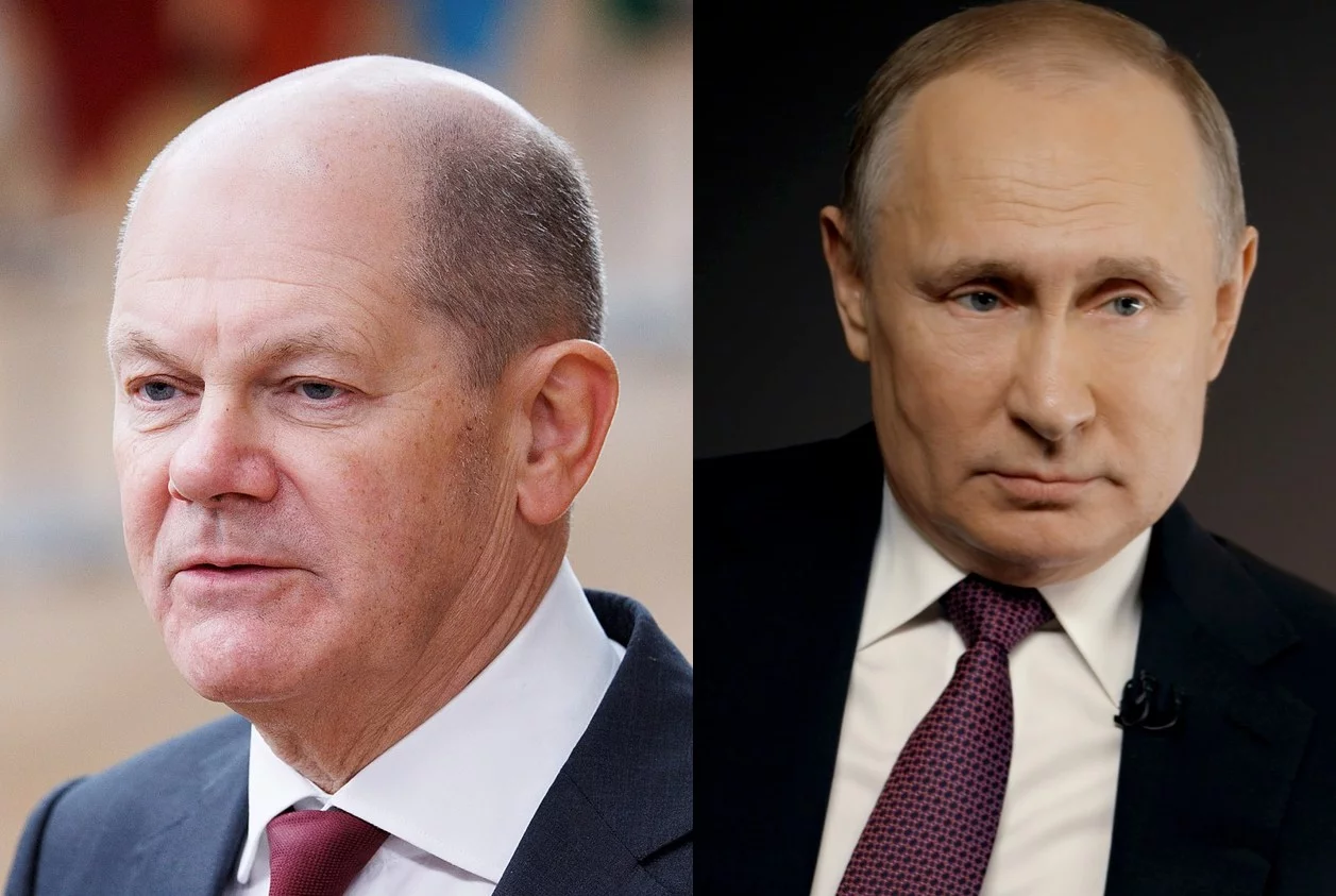 Olaf Scholz i Władimir Putin