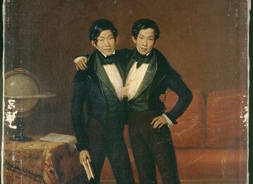 Bracia syjamscy Eng i Chang na obrazie Édouarda Pingreta, 1836 r.