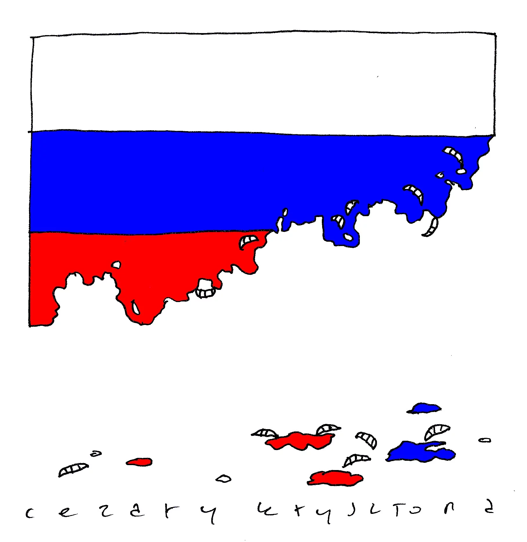 Robaki jedzą flagę Rosji