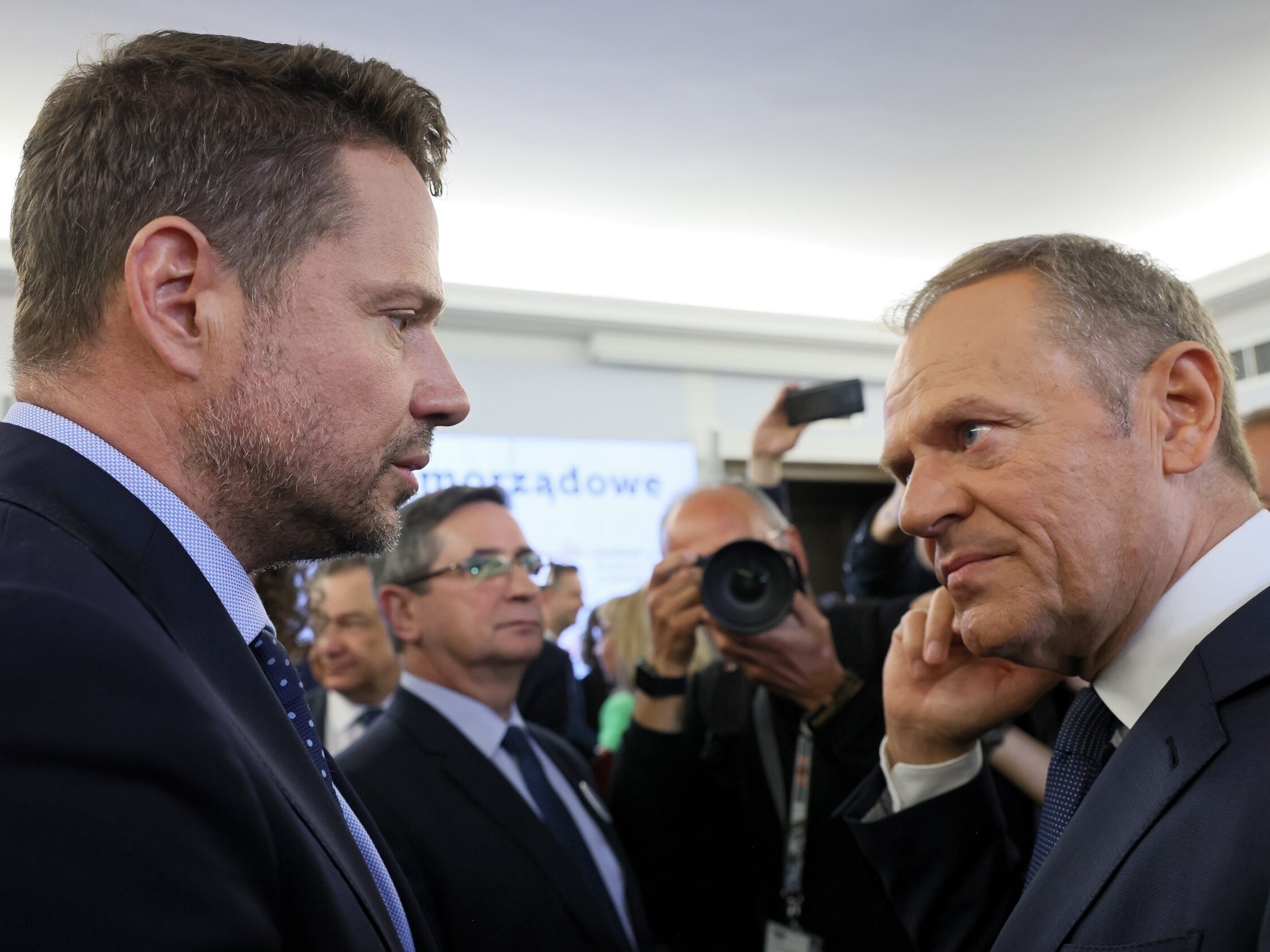 Prezydent Warszawy Rafał Trzaskowski i premier, lider PO Donald Tusk