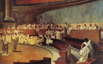 Cyceron przemawiający w senacie. Fresk Cezara Maccariego. Palazzo Madama, siedziba włoskiego senatu w Rzymie