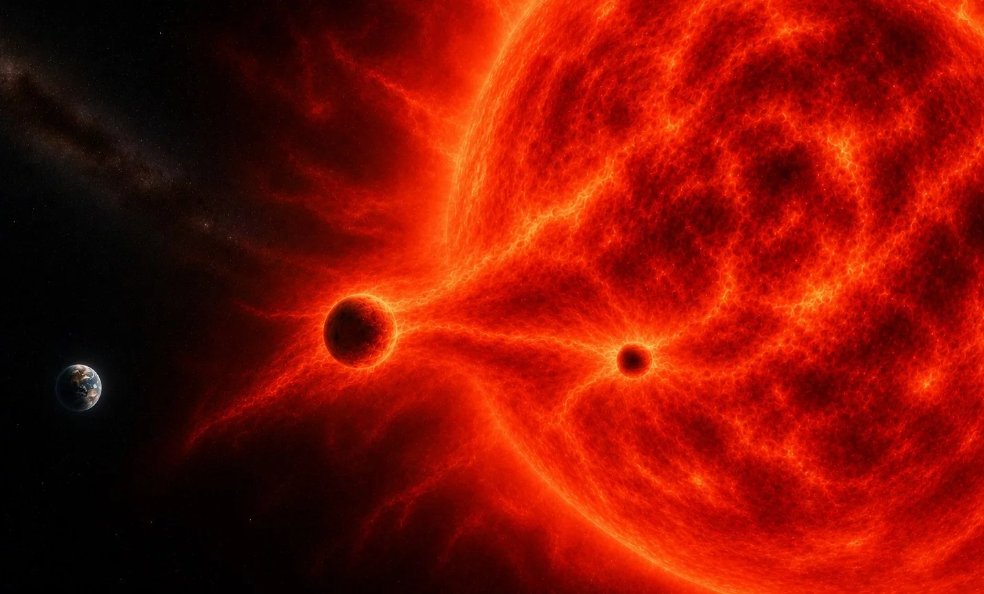 Wizualizacja pochłaniania planet przez gwiazdę. Grafika ilustracyjna