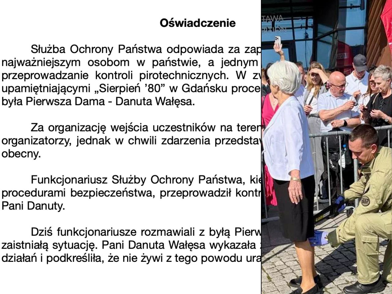 SOP przeprasza Danutę Wałęsę. Służba wydała oświadczenie
