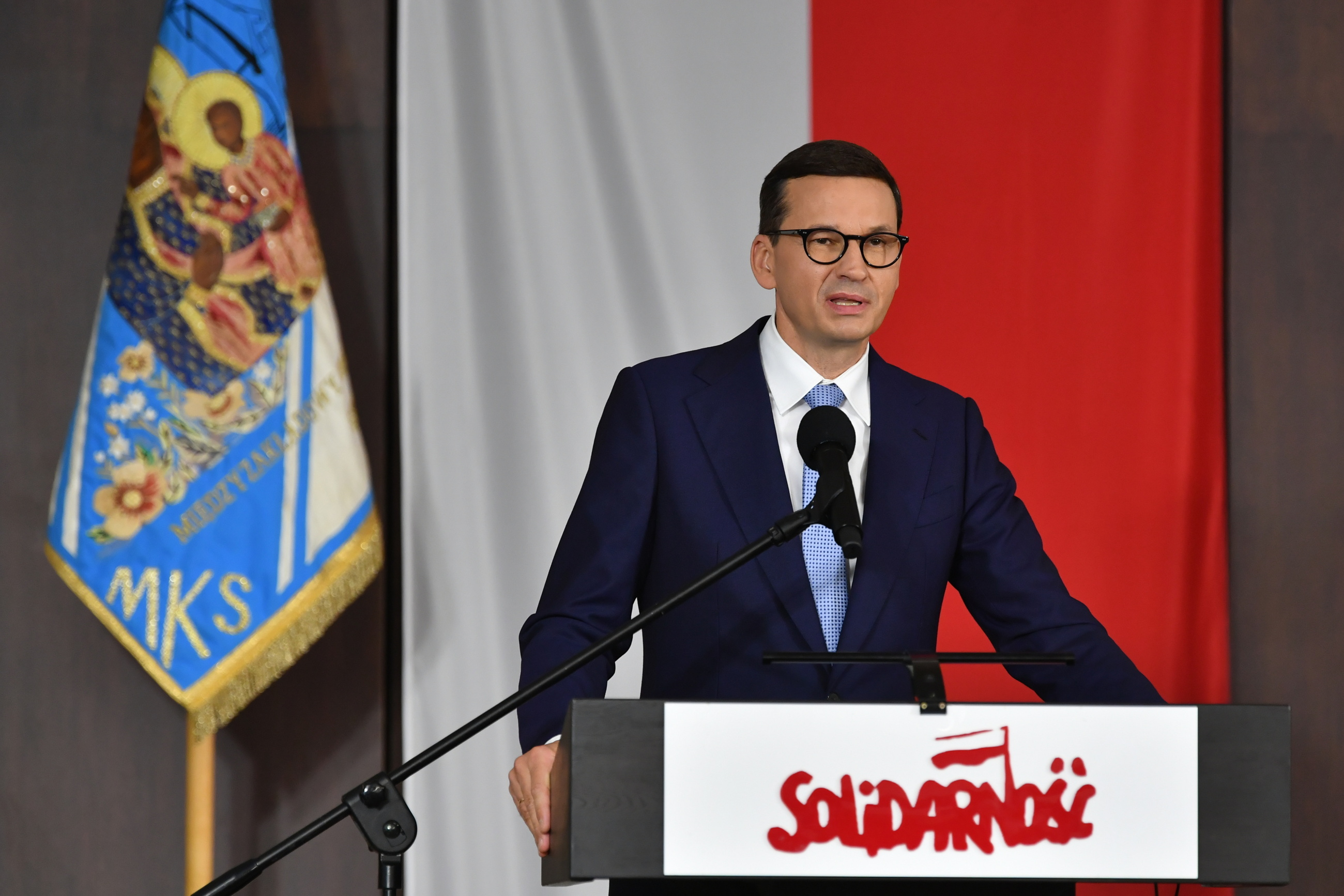 Premier Mateusz Morawiecki podczas spotkania rocznicowego. Obchody 41. rocznicy podpisania Porozumień Sierpniowych. Gdańsk, 31.08.2021