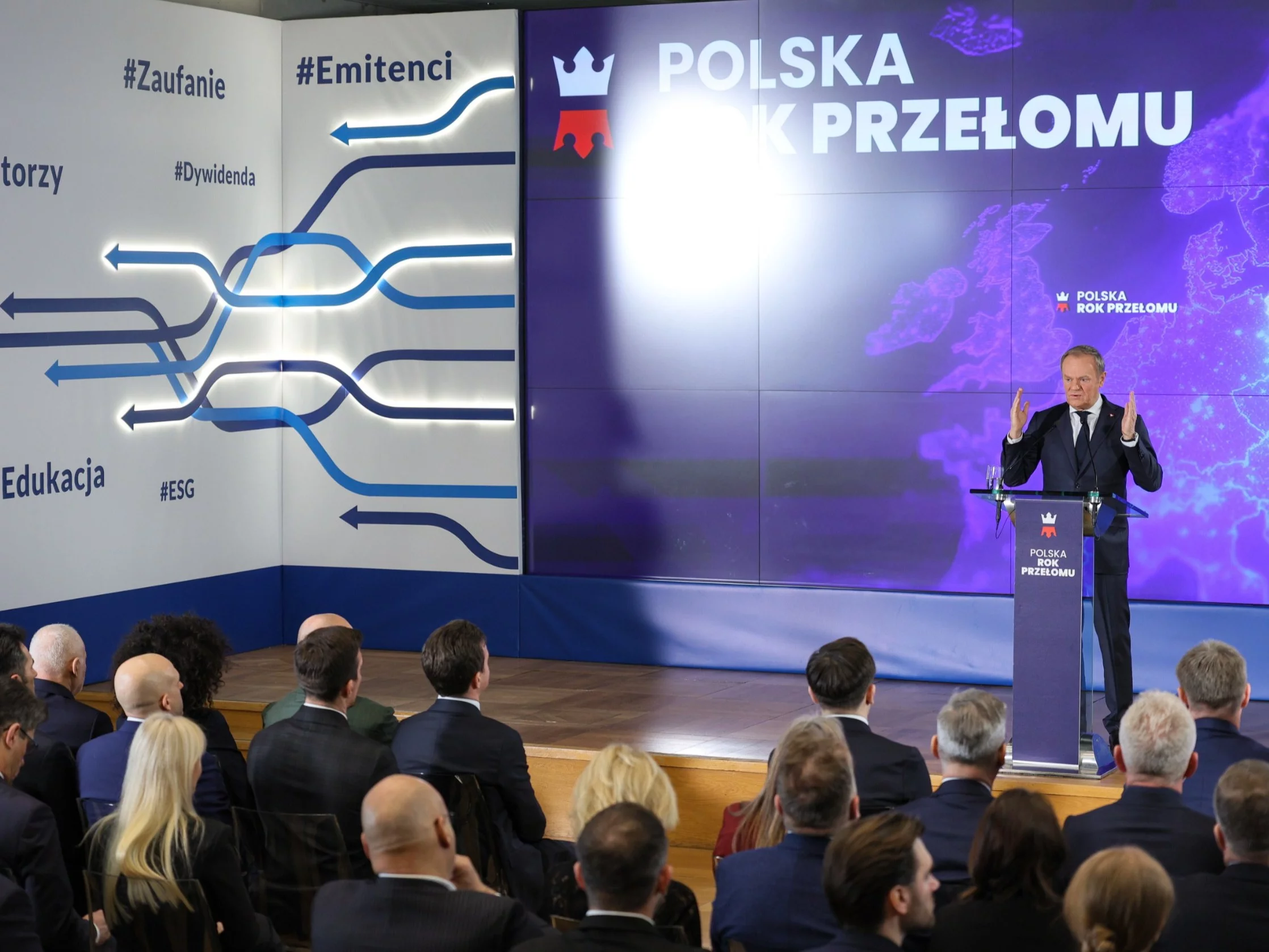 Premier Donald Tusk podczas wydarzenia "Polska. Rok przełomu"