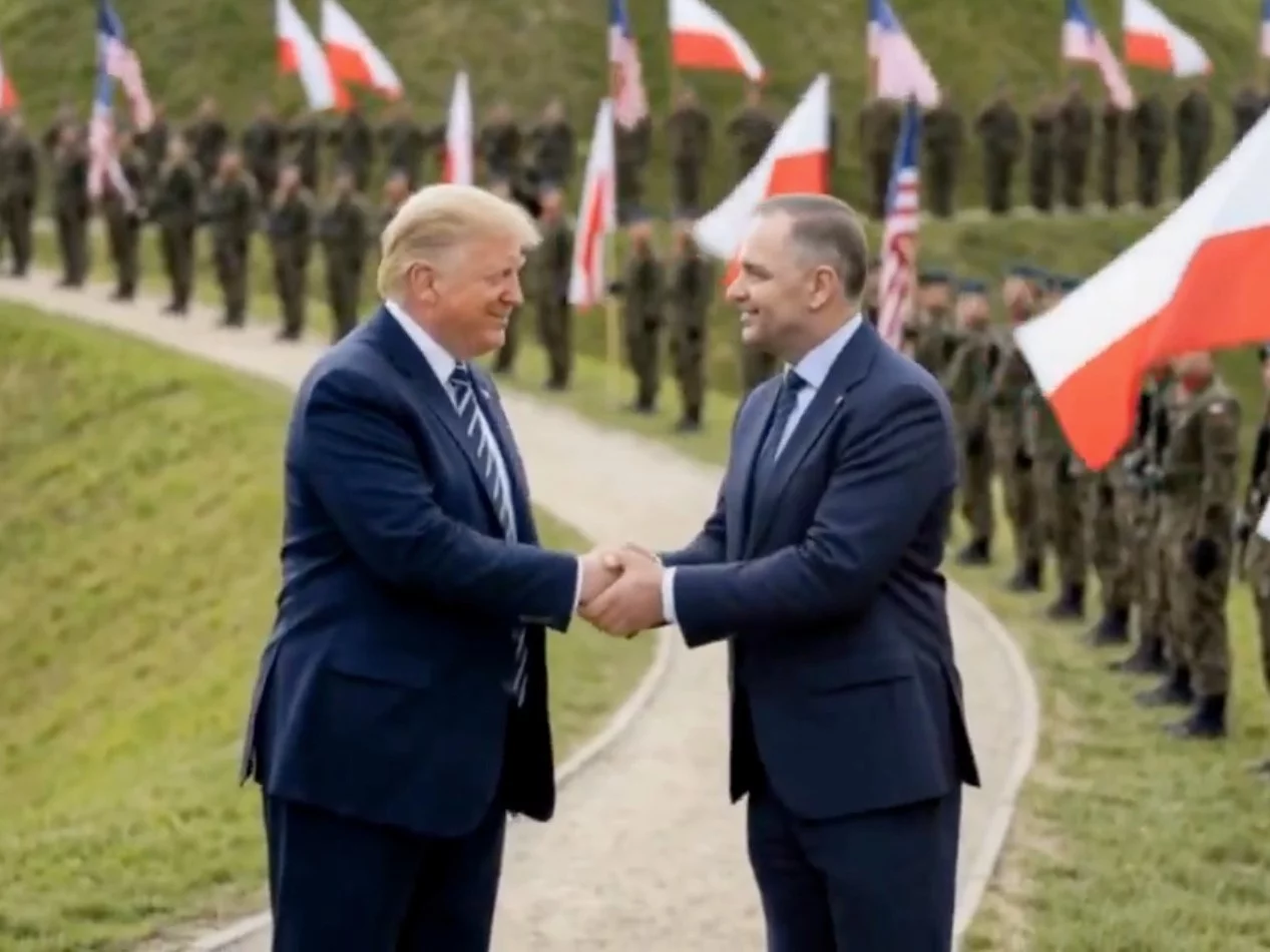 Prezydent USA Donald Trump i prezydent RP Karol Nawrocki na nagraniu wygenerowanym przez sztuczną inteligencję (AI)