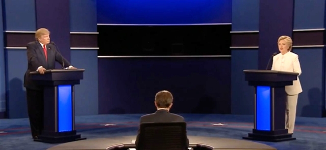 Donald Trump i Hillary Clinton podczas trzeciej debaty telewizyjnej