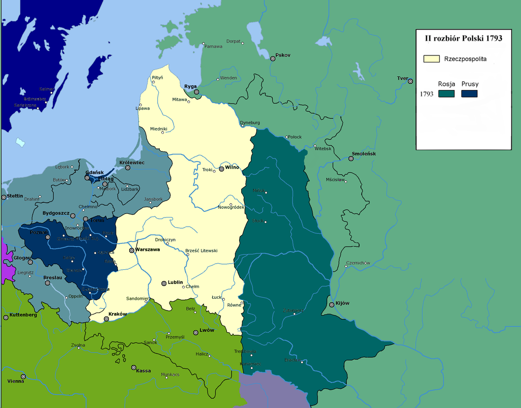 Drugi rozbiór ziem Rzeczpospolitej - mapa