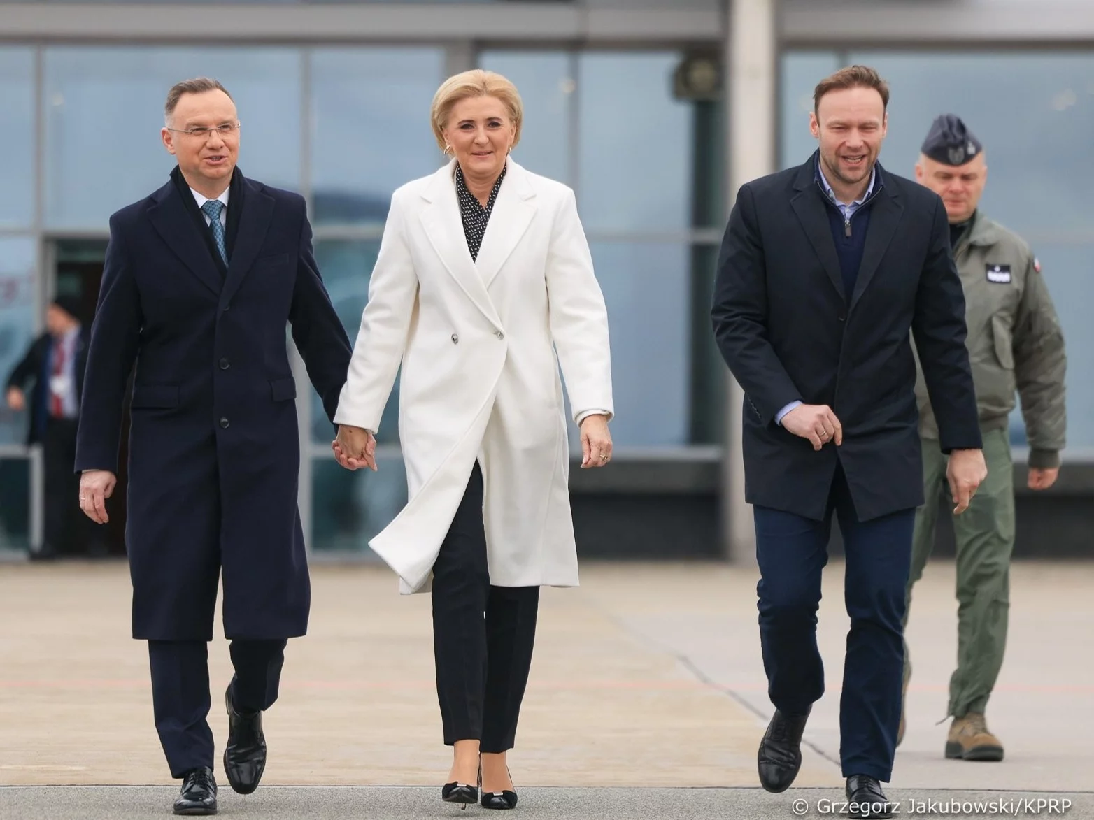 Prezydent Andrzej Duda, pierwsza dama Agata Kornhauser-Duda i szef gabinetu prezydenta Marcin Mastalerek