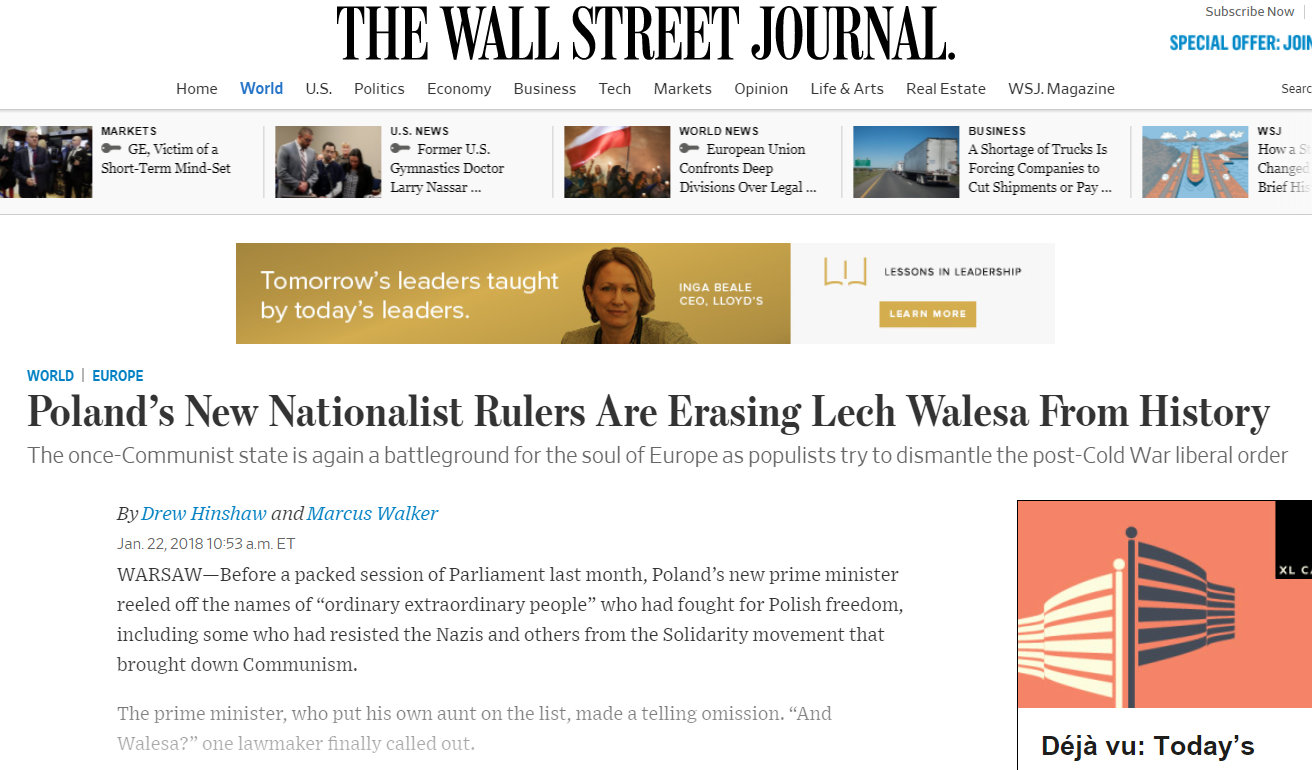 Zrzut ekranu ze strony "The Wall Street Journal"