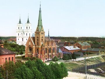 Dyneburg w 1912 r., z lewej polski kościół Niepokalanego Poczęcia NMP