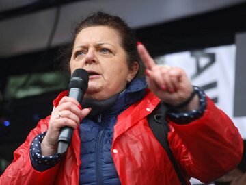 Działaczka związkowa, była posłanka Renata Beger podczas protestu rolników w Warszawie