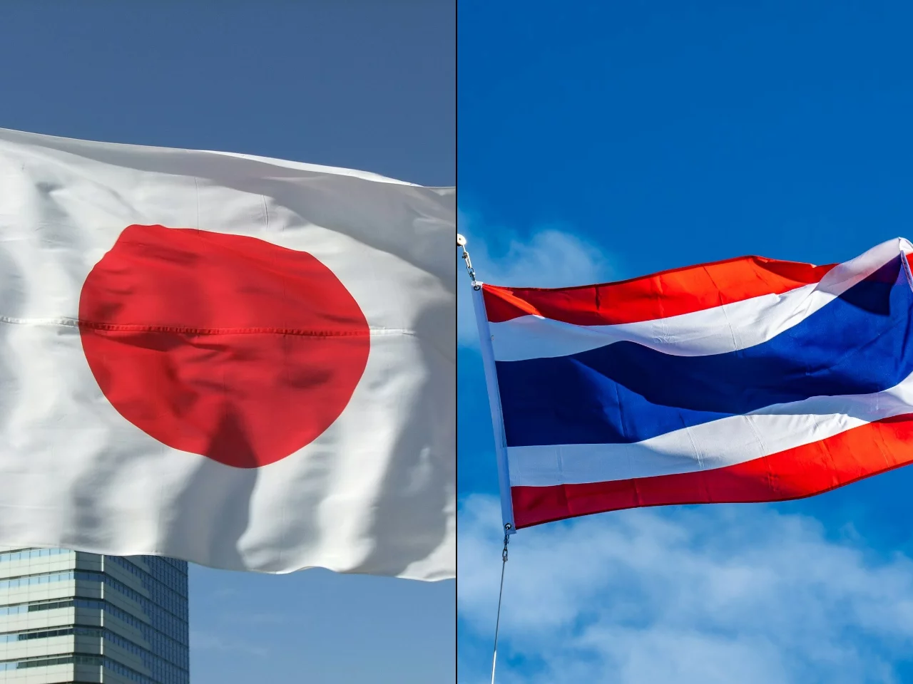Flagi Japonii i Tajlandii