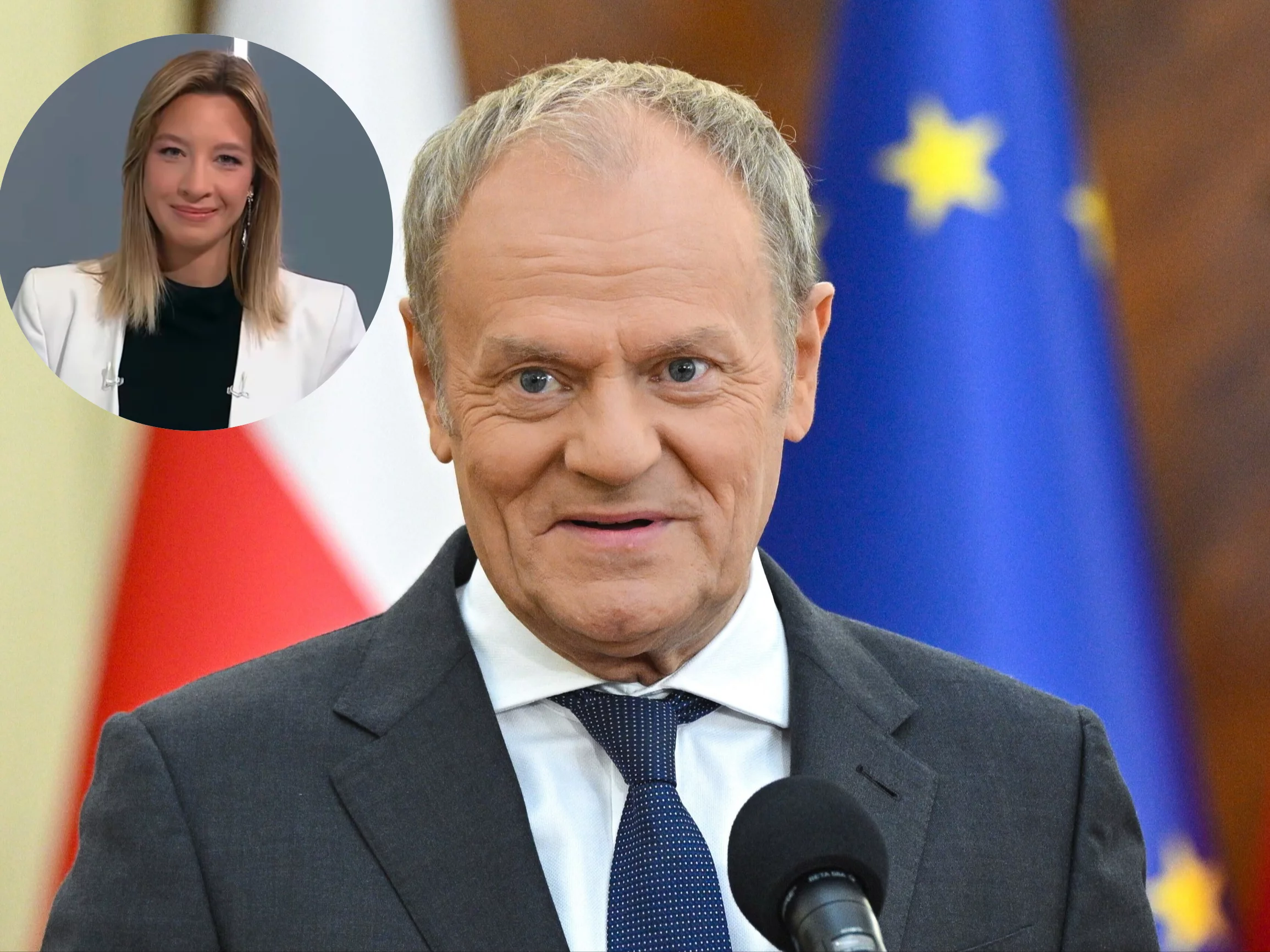 Premier Donald Tusk, dziennikarka TVP Info Magdalena Pernet