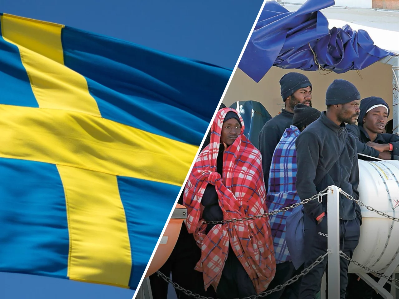 Flaga Szwecji / Migranci, zdjęcie ilustracyjne