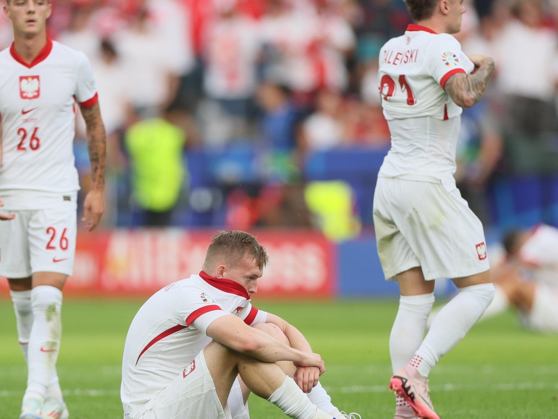 Berlin, Niemcy, 21.06.2024. Gracz reprezentacji Polski Karol Świderski po przegranym w meczu grupy D na EURO 2024 z Austrią