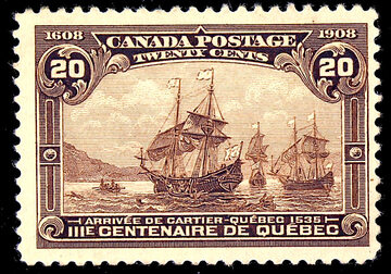 Flota Cartiera na kanadyjskim znaczku z 1908 roku