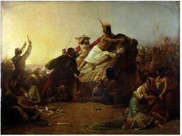 Francisco Pizarro chwyta Athaualpę, władcę imperium Inków.