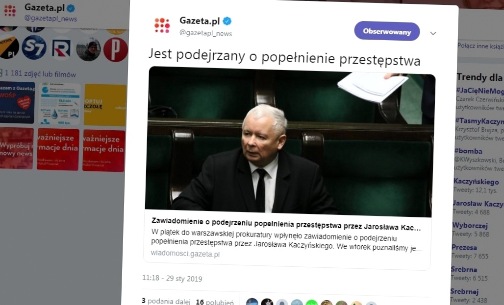 Zrzut ekranu z twitterowego profilu Gazety.pl