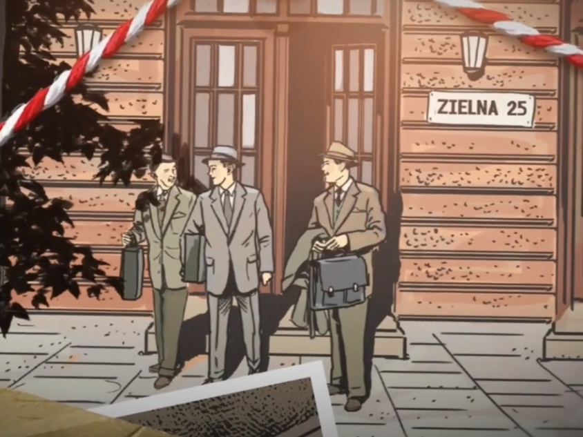 Fragment animacji poświęconej narodowym poszukiwaniom zaginionego zbioru płyt z września 1939 r.