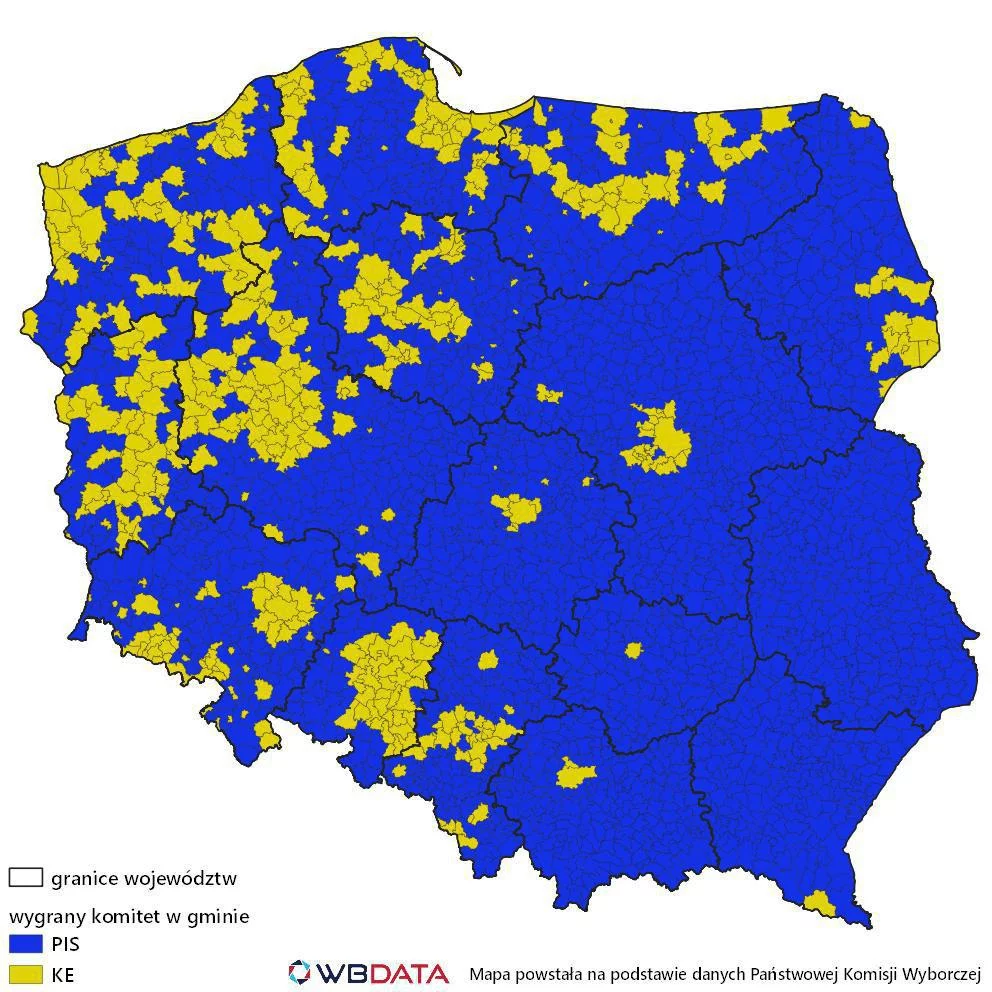 Ostateczny podział mandatów w gminach na podstawie danych PKW