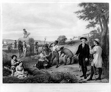 George Washington i jego niewolnicy; w tle Mount Vernon