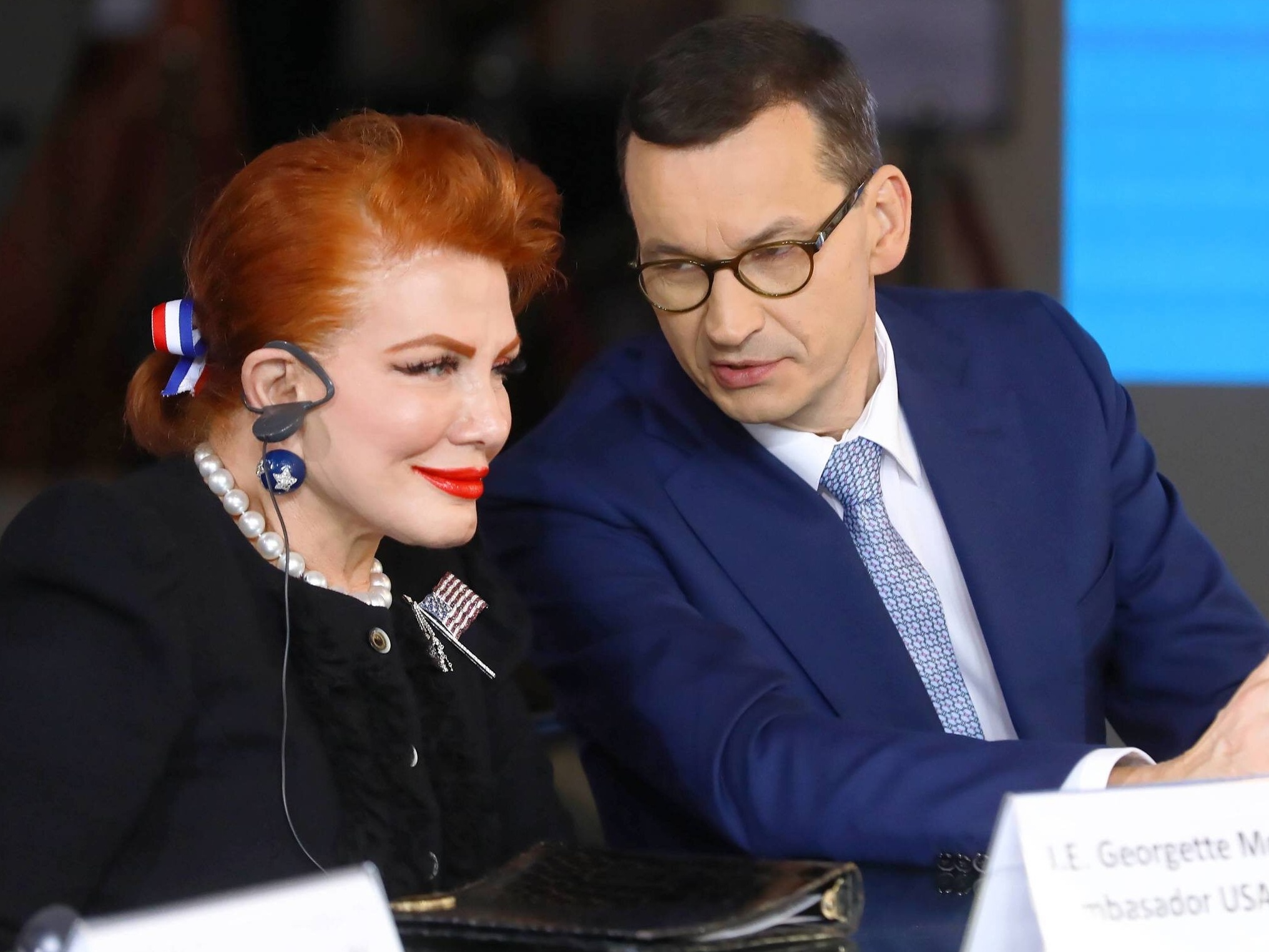 Była ambasador USA w Polsce Georgette Mosbacher i premier Mateusz Morawiecki