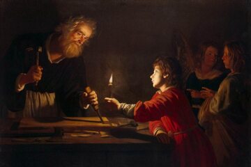 Gerrit van Honthorst, "Św. Józef uczy małego Jezusa rzemiosła"